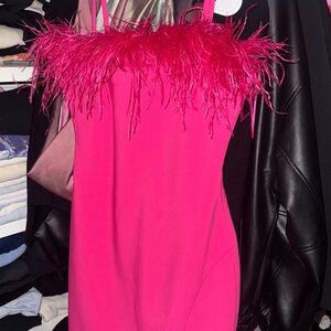 Elegant Pink Feathered Mini Dress